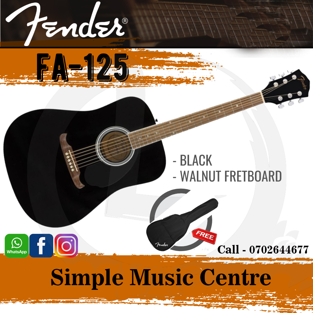 Fender FA-125 Dreadnought Acoustic Guitar(Black)With Fender Cover